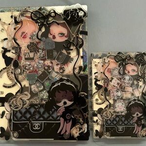 New 2 DIY SkullPanda Acrylic Shaker Notebooks Cover with Black Chanel Motif